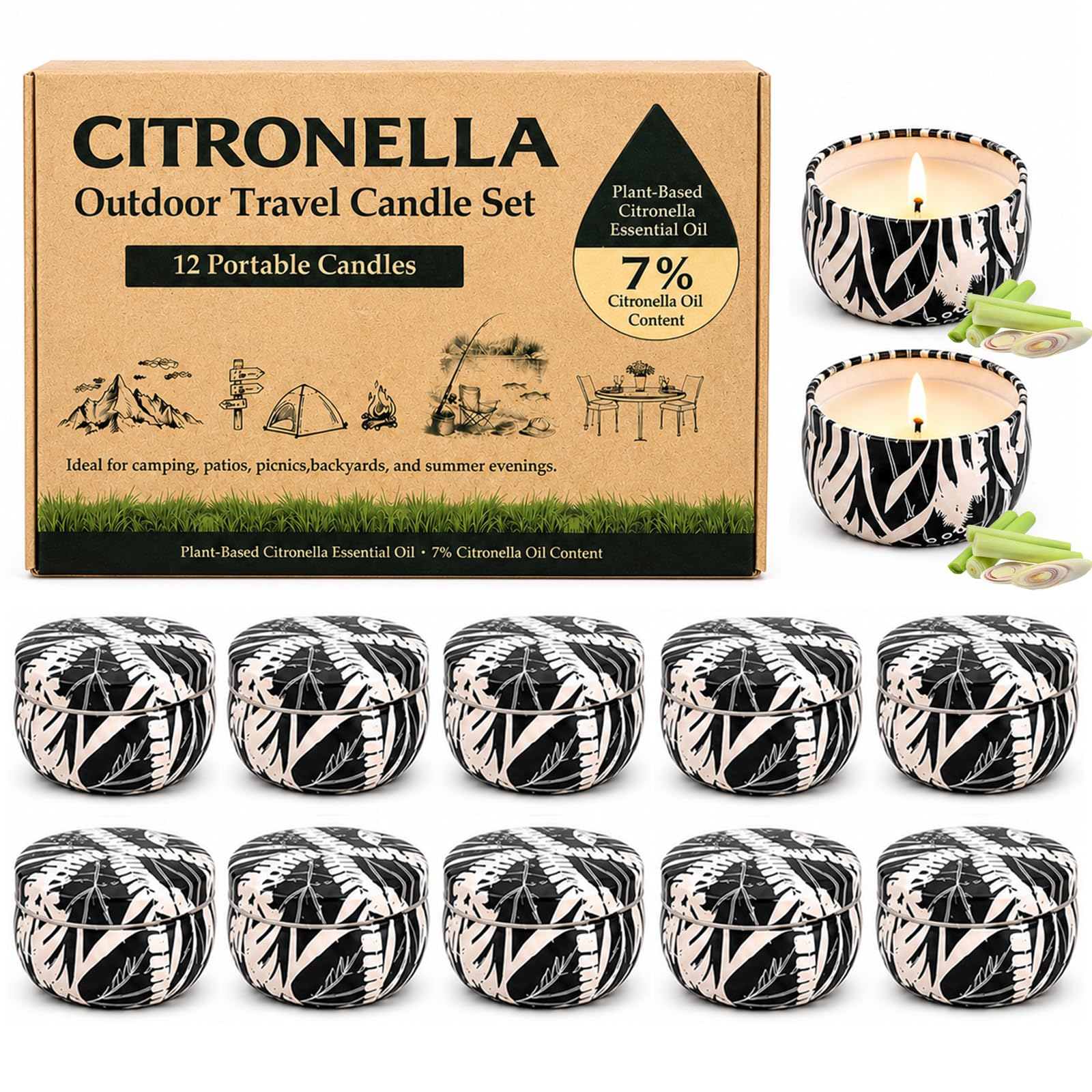 LAJDL pack frontal de 12 velas citronela, ideal para exteriores