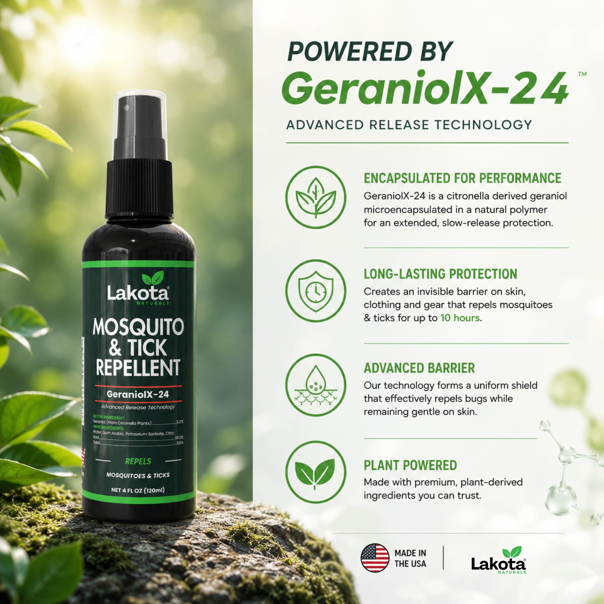 Lakota Naturals aplicación sobre prenda demostrando protección de ropa y equipo