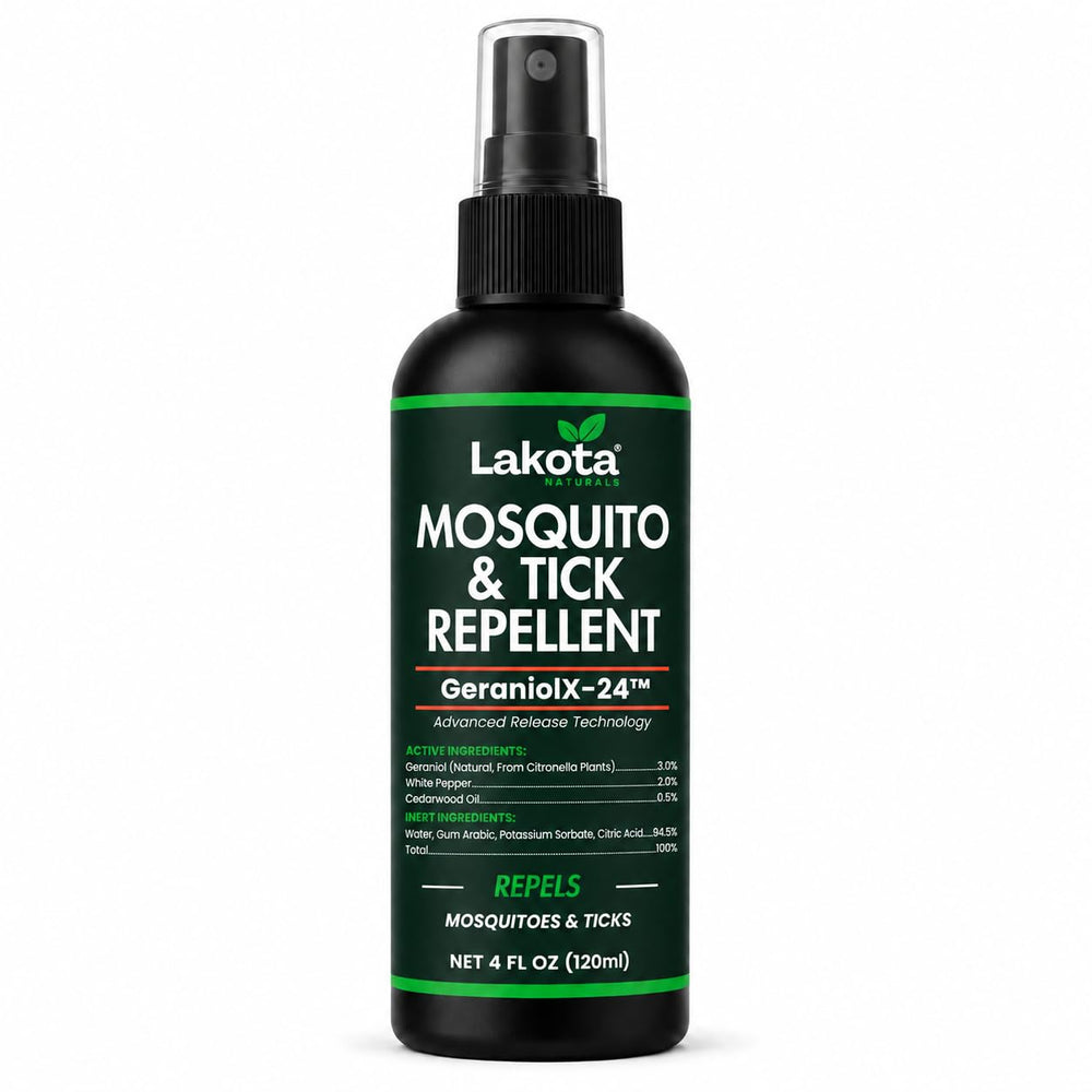 Lakota Naturals envase frontal mostrando etiqueta y beneficio de protección prolongada
