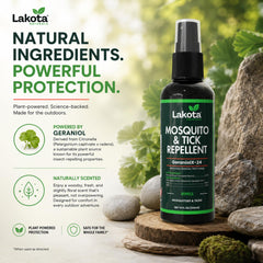 Lakota Naturals frasco de 4 oz junto a objetos para comparar tamaño portátil