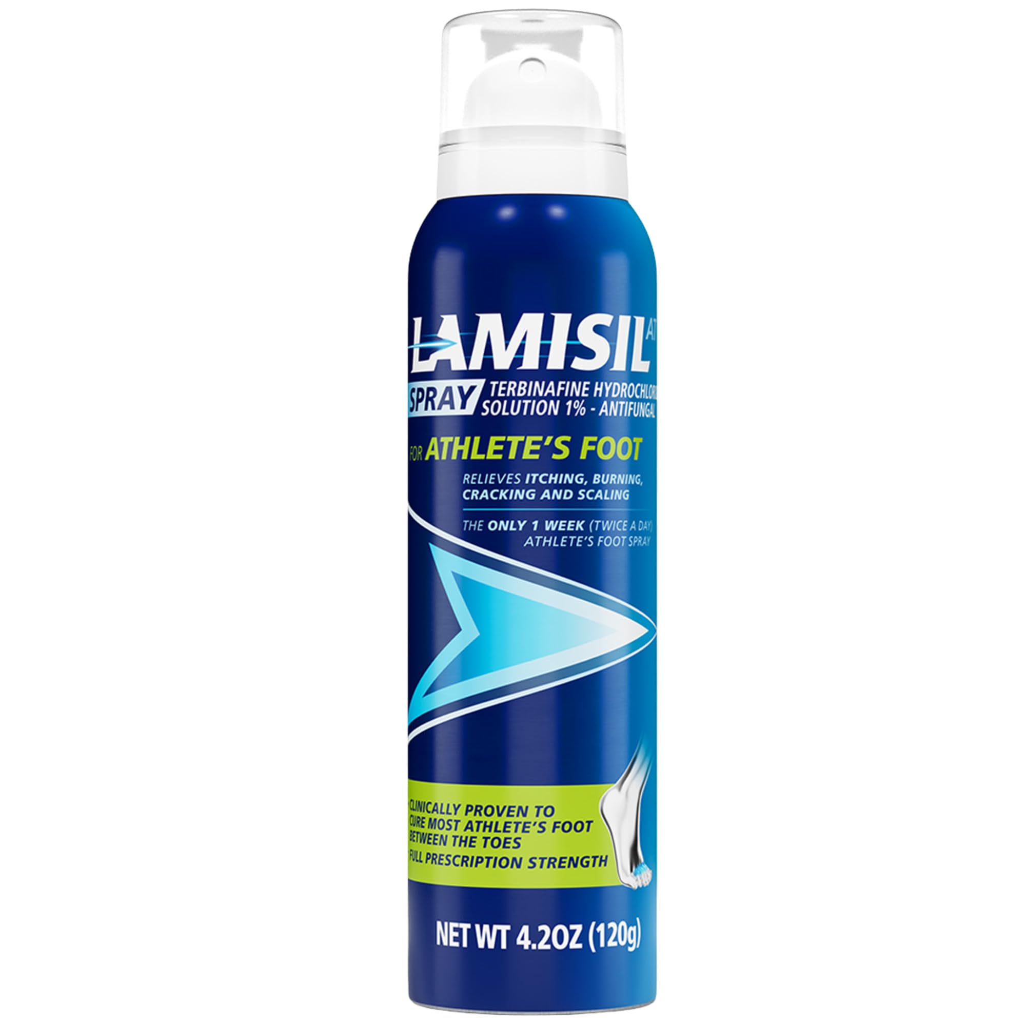 Lamisil aerosol frontal mostrando envase y aplicador, fácil de usar