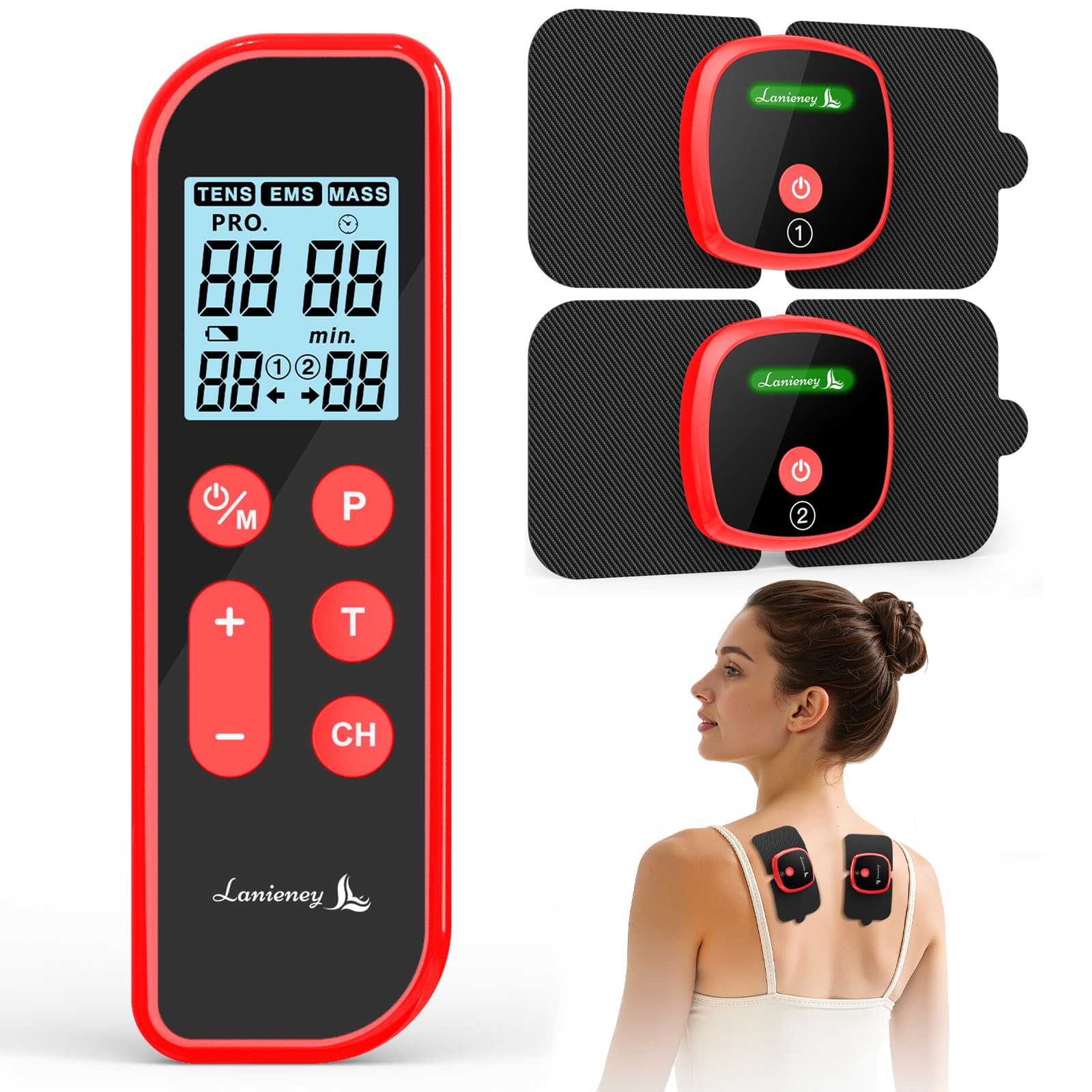 Lanieney vista frontal del estimulador, diseño compacto y portátil para comodidad