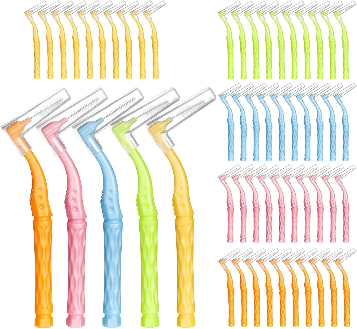 lanjue pack frontal mostrando 50 cepillos para limpieza interdental rápida
