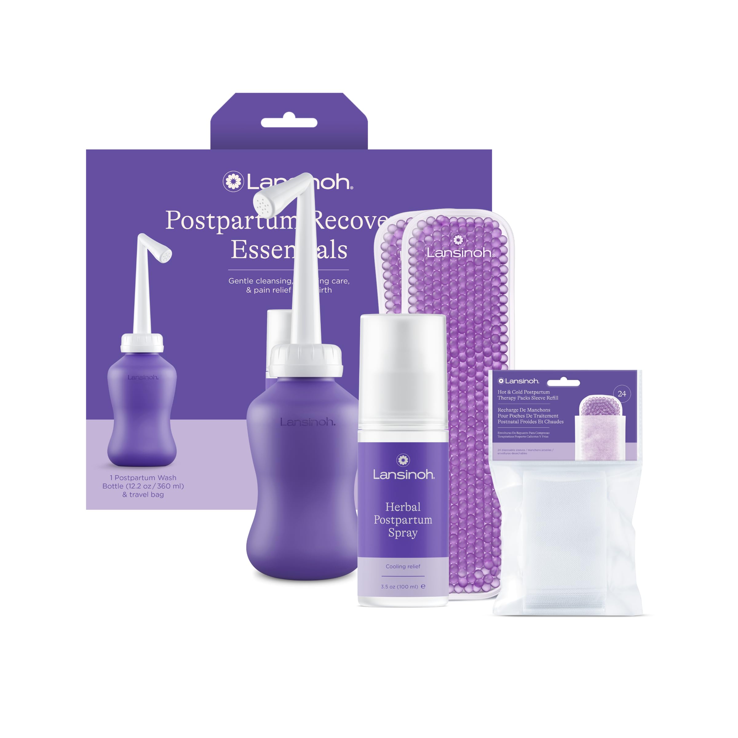 Lansinoh kit empaque frontal mostrando todos los elementos para recuperación rápida