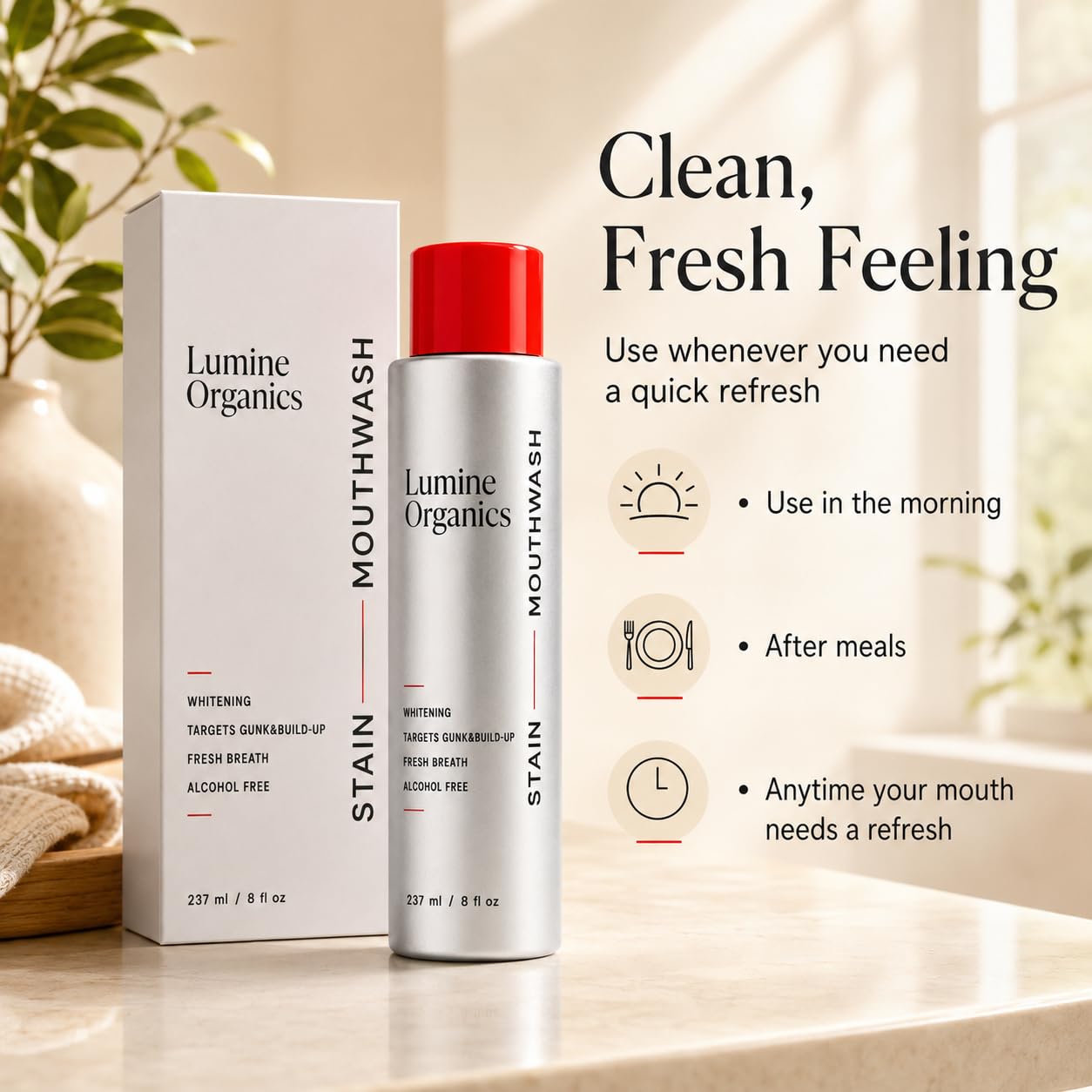 Textura de Lumine Organics Mouthwash sobre cucharilla que evidencia consistencia y frescura