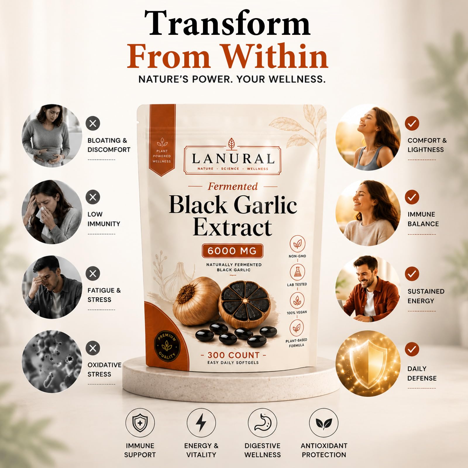 Lanural softgel cercano mostrando textura suave y fácil ingestión