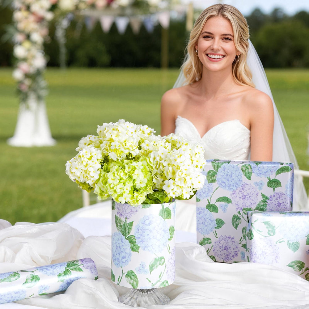 LaRibbons detalle de hortensias azul y lila que aporta estilo romántico