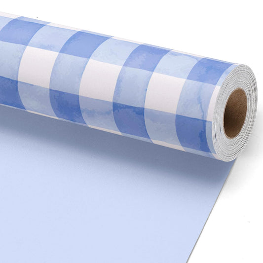 LaRibbons frente del papel vichy azul mostrando patrón clásico y presentación elegante