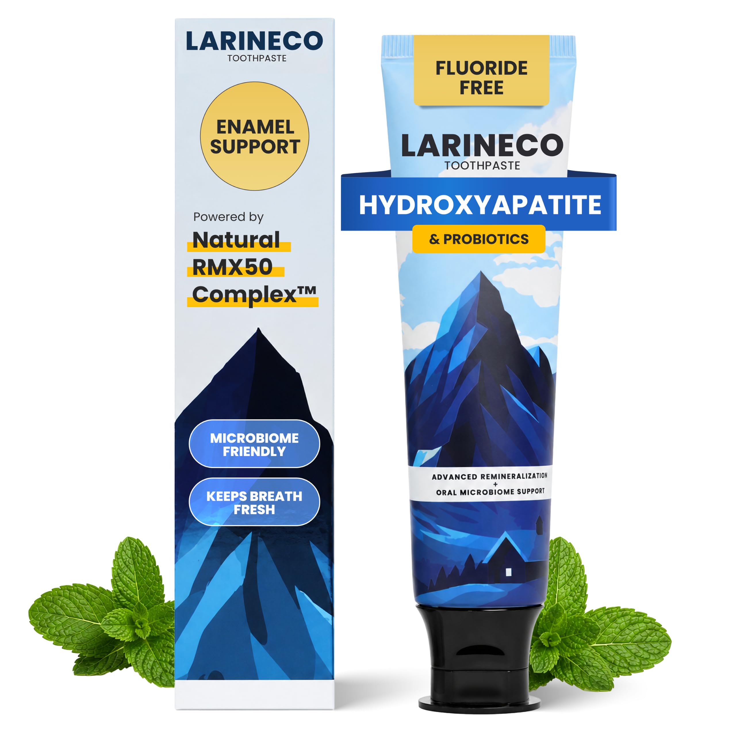 Larine co frente del tubo mostrando diseño y beneficios de esmalte