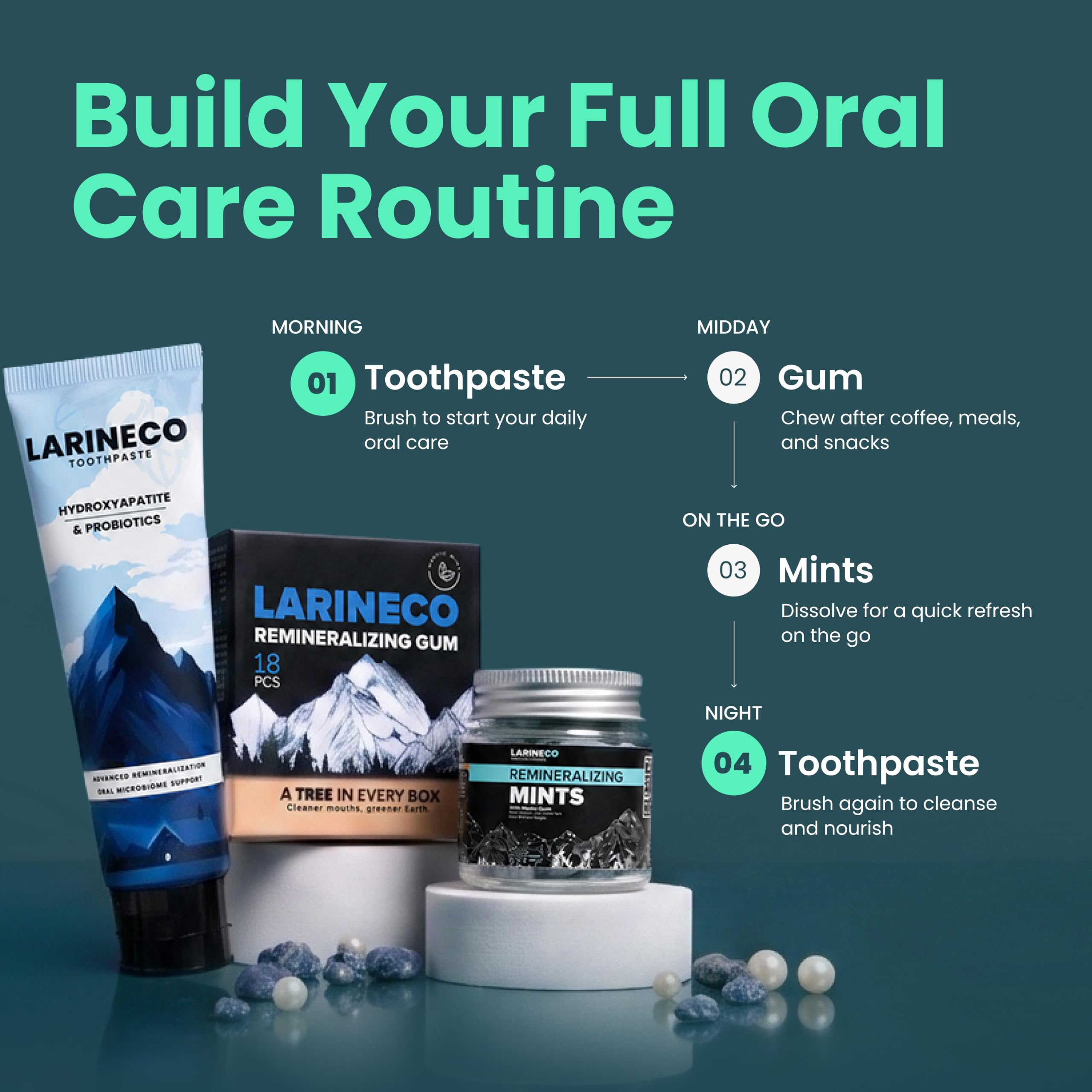 Larine co manzanilla y mirra representando alivio y confort gingival