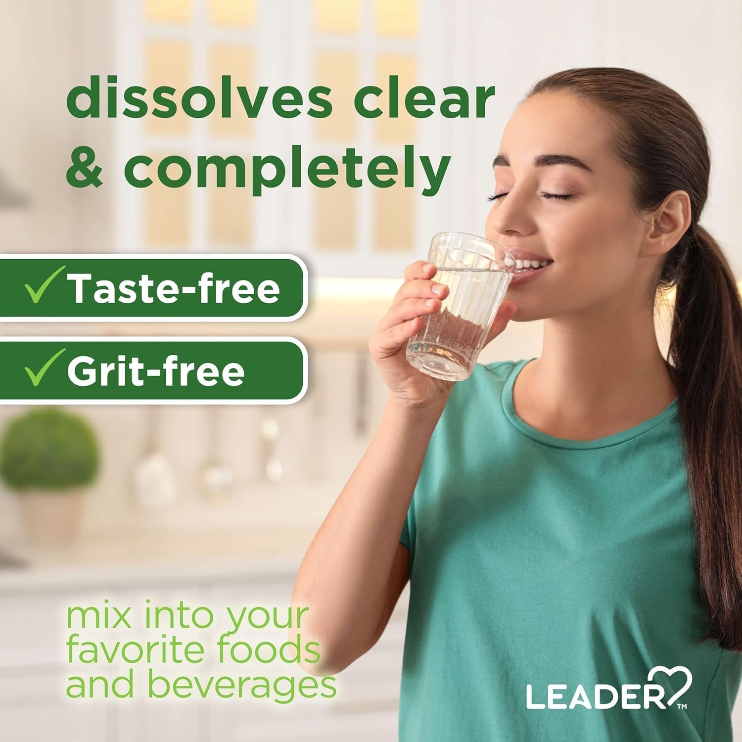 Leader etiqueta con ingredientes y ausencia de gluten y azúcar añadida