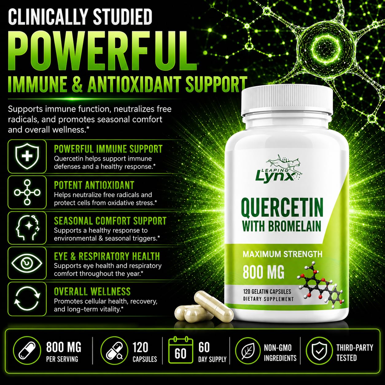Leaping Lynx etiqueta con ingredientes y dosis en texto claro y legible