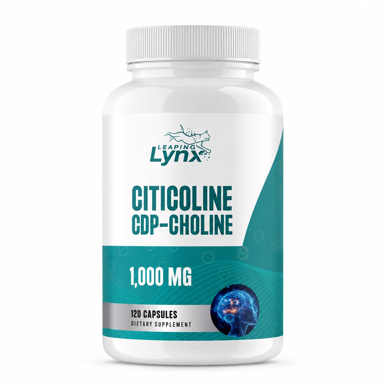 Leaping Lynx frasco delantero mostrando etiquetado y dosis clara