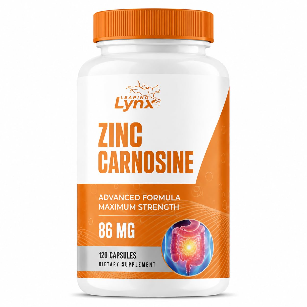 Leaping Lynx envase frontal mostrando 120 cápsulas y beneficio de apoyo digestivo