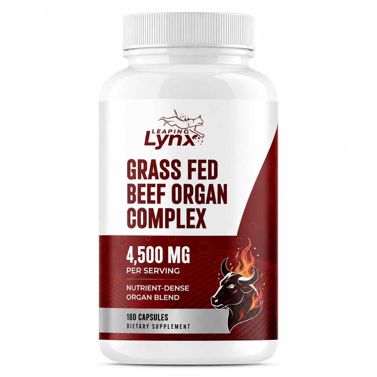 Leaping Lynx envase frontal mostrando 180 cápsulas y beneficio de conveniencia