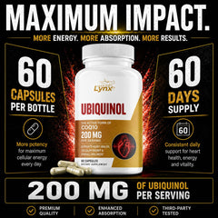Leaping Lynx cápsula de ubiquinol en primer plano resaltando absorción y calidad
