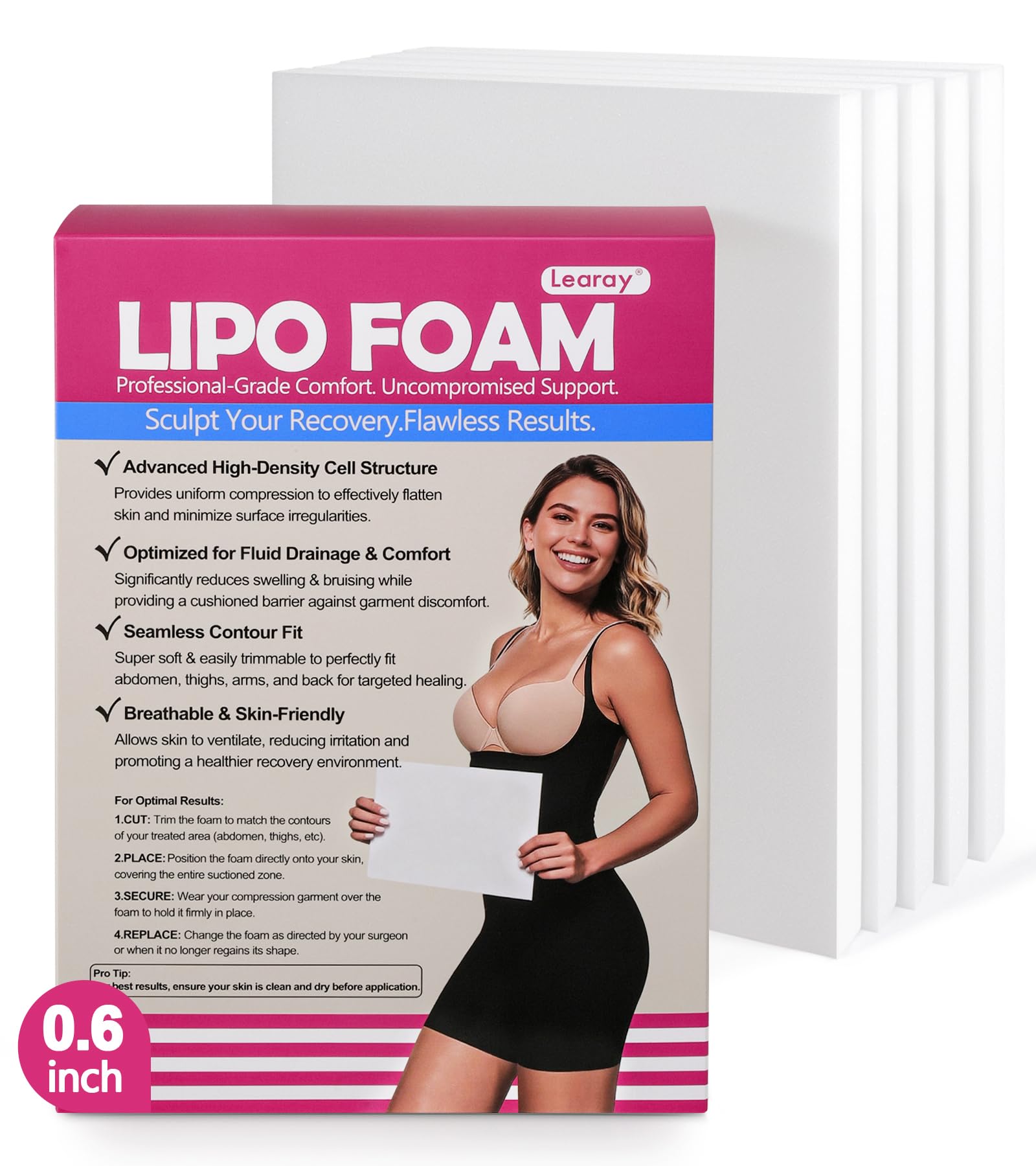 Learay frontal del empaque mostrando pack de cinco y beneficio de soporte