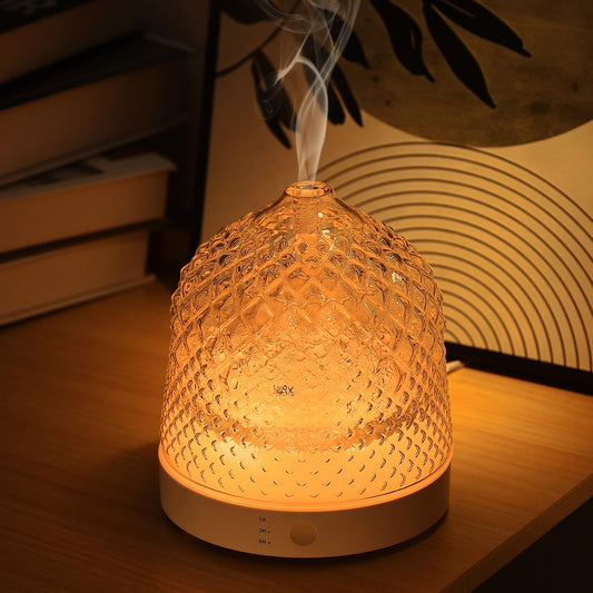 Lecdura difusor frontal de vidrio mostrando diseño elegante y función aromática