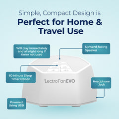 LectroFan EVO junto a un teléfono para mostrar escala, diseño fácil de transportar