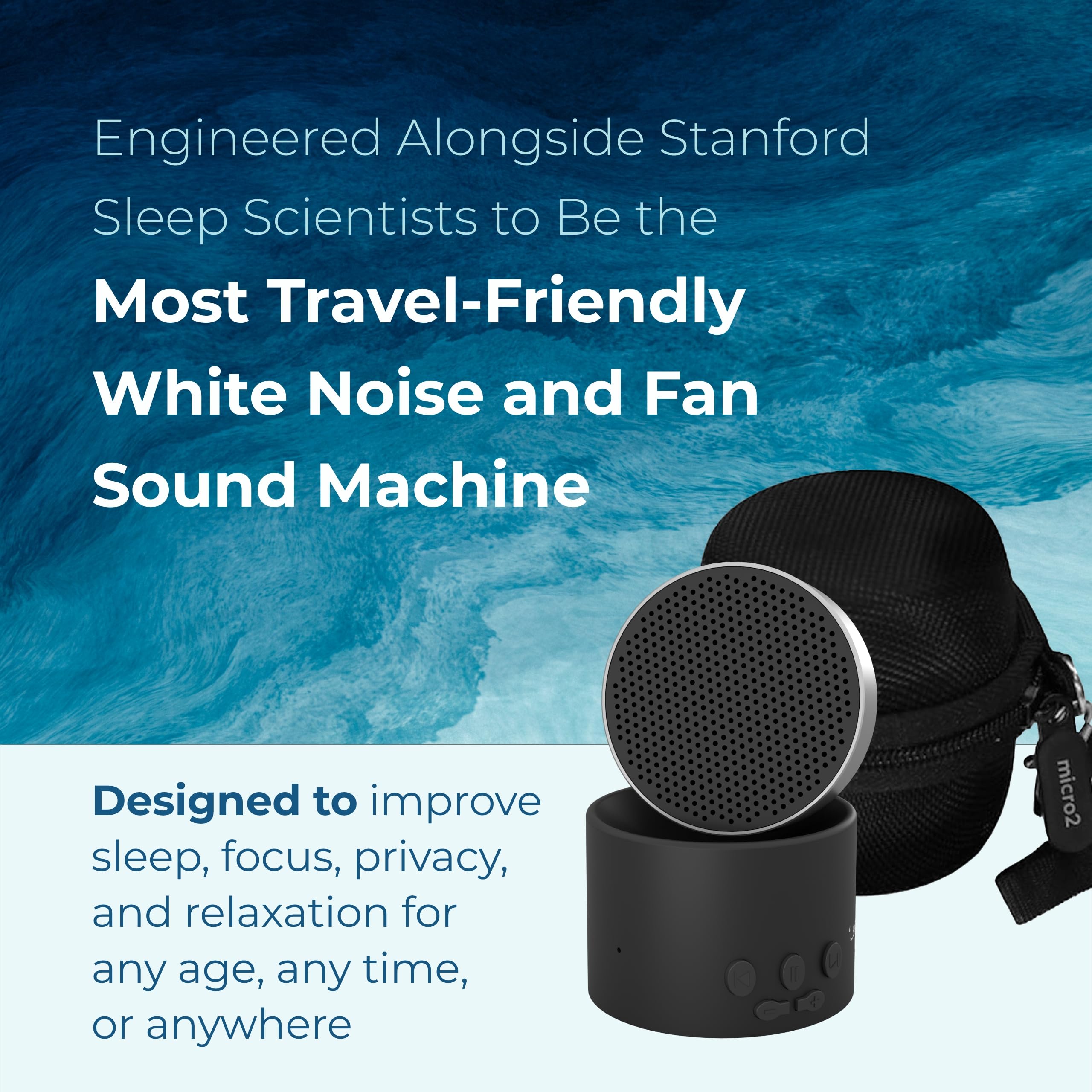 Adaptive Sound Technologies LectroFan Micro2 detalle de superficie y acabado que facilita agarre y transporte