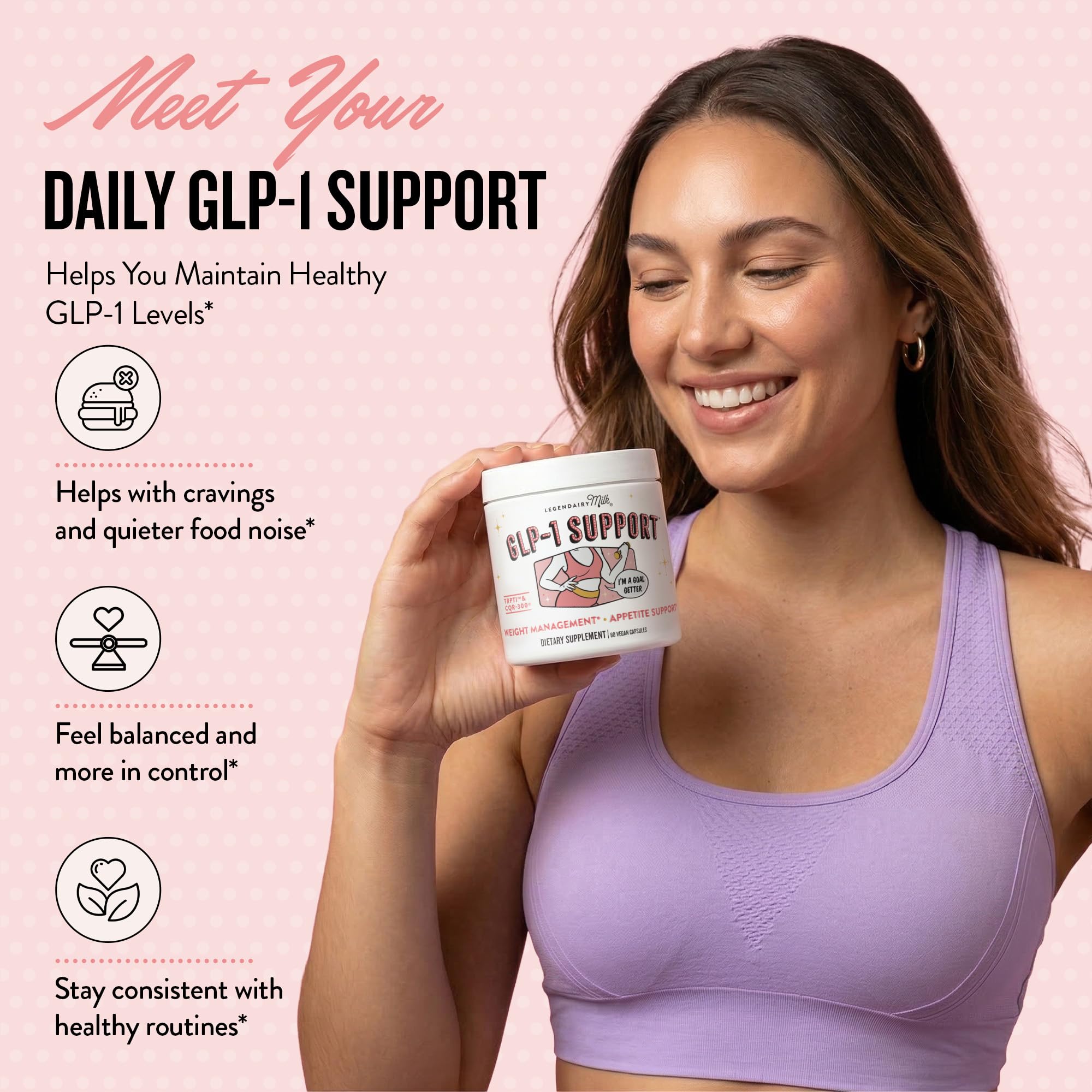 Legendairy Milk cápsula en primer plano resaltando formulación vegana y sin gluten