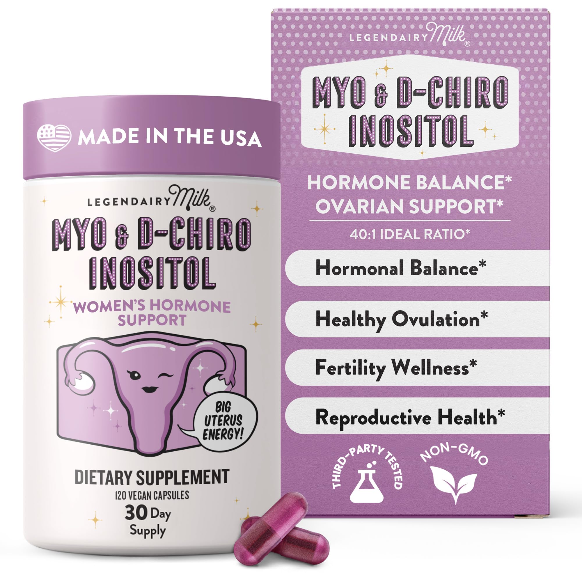 Legendairy Milk frente del envase mostrando 120 cápsulas y beneficios