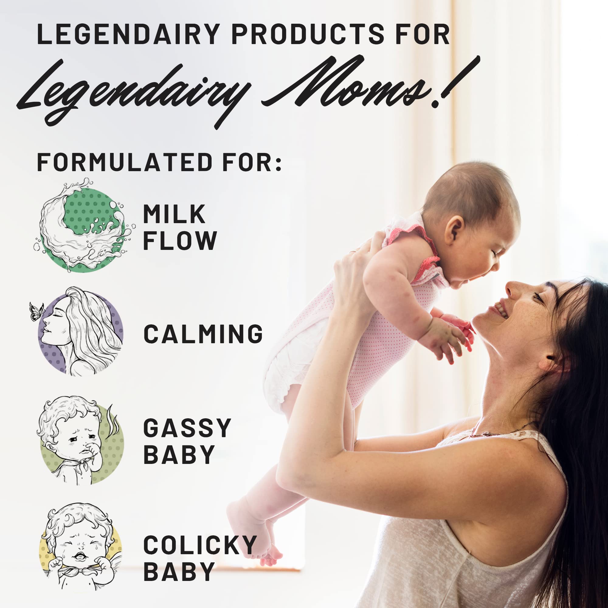Legendairy Milk frasco en mano de madre para mostrar tamaño práctico y conveniencia