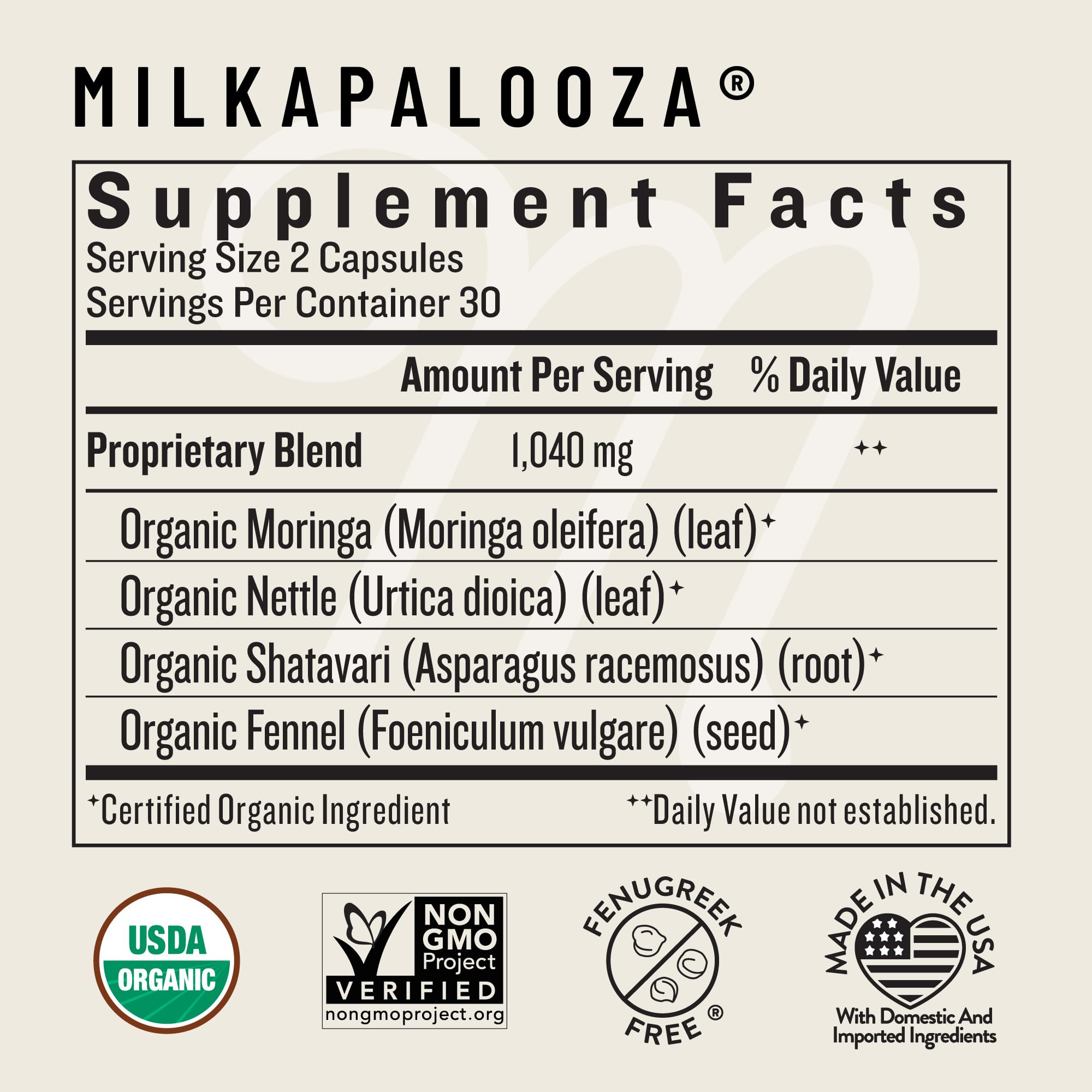 Legendairy Milk etiqueta con certificaciones vegano, kosher y Non-GMO, transparencia