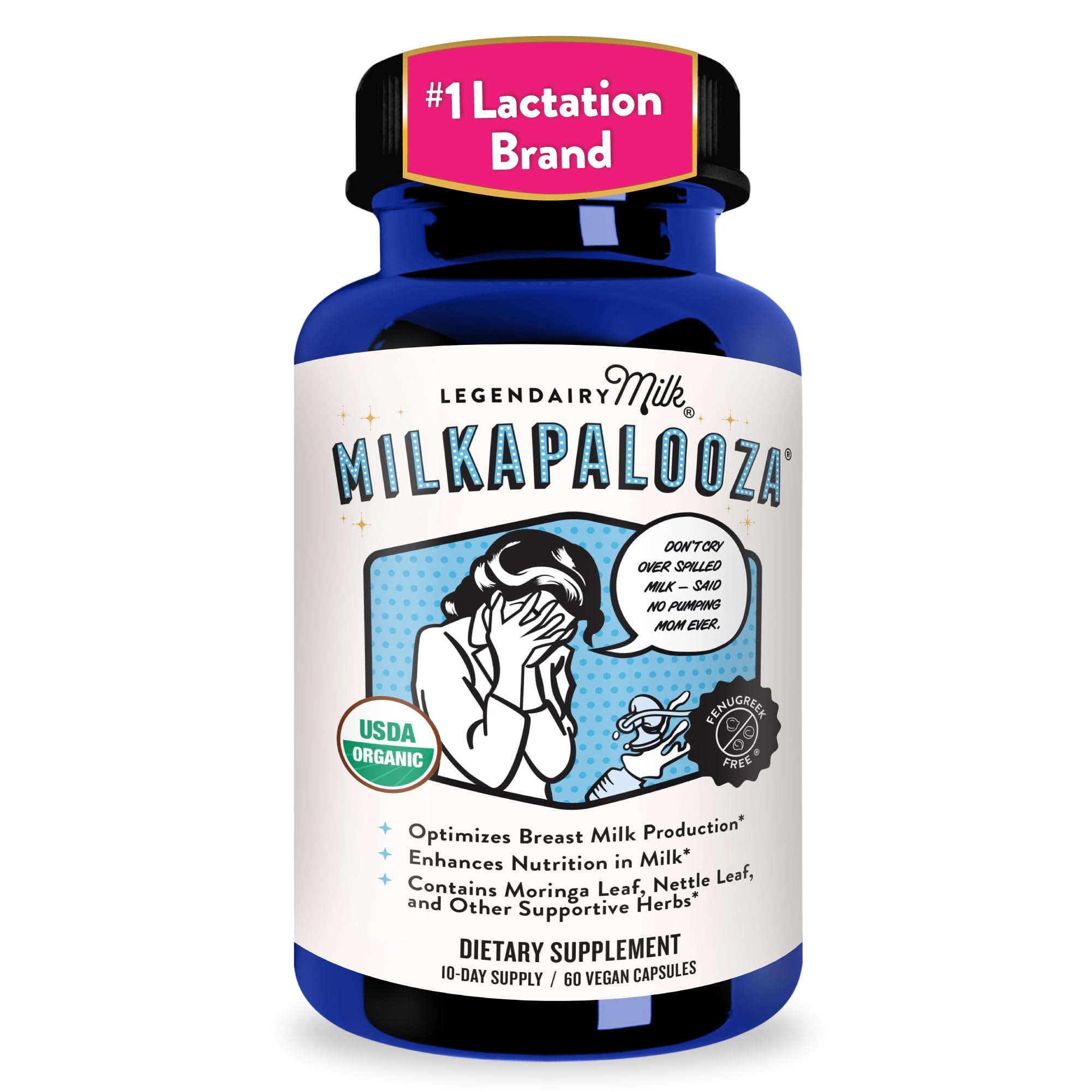 Legendairy Milk presentación frontal mostrando botella y marca, confianza inmediata
