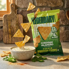 Legendary Foods etiqueta que resalta libre de gluten y alto en proteína