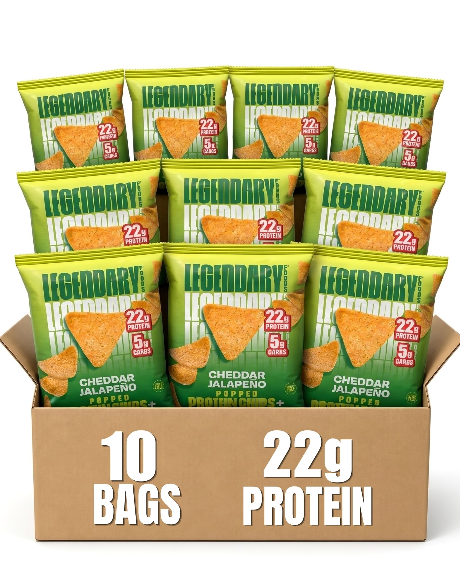 Legendary Foods empaque frontal mostrando sabor y beneficio proteico