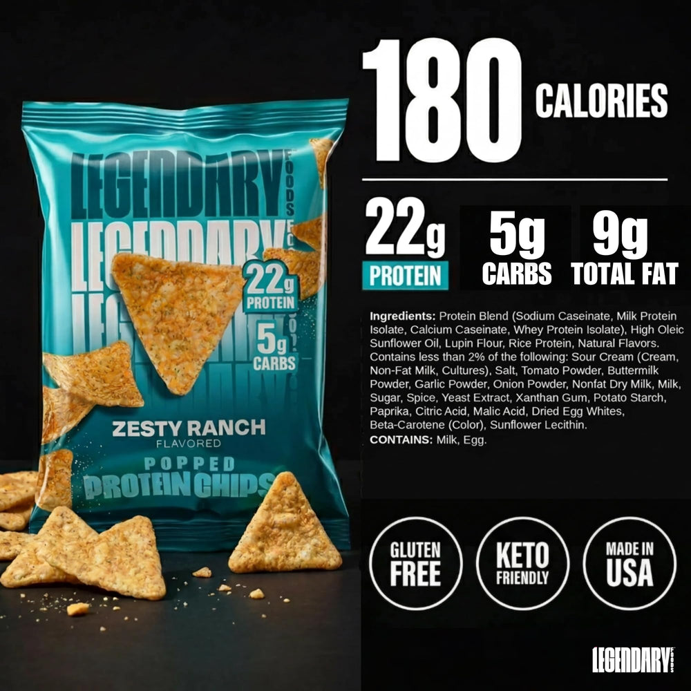 Legendary Foods primer plano textura crujiente y ventaja bajo en grasa