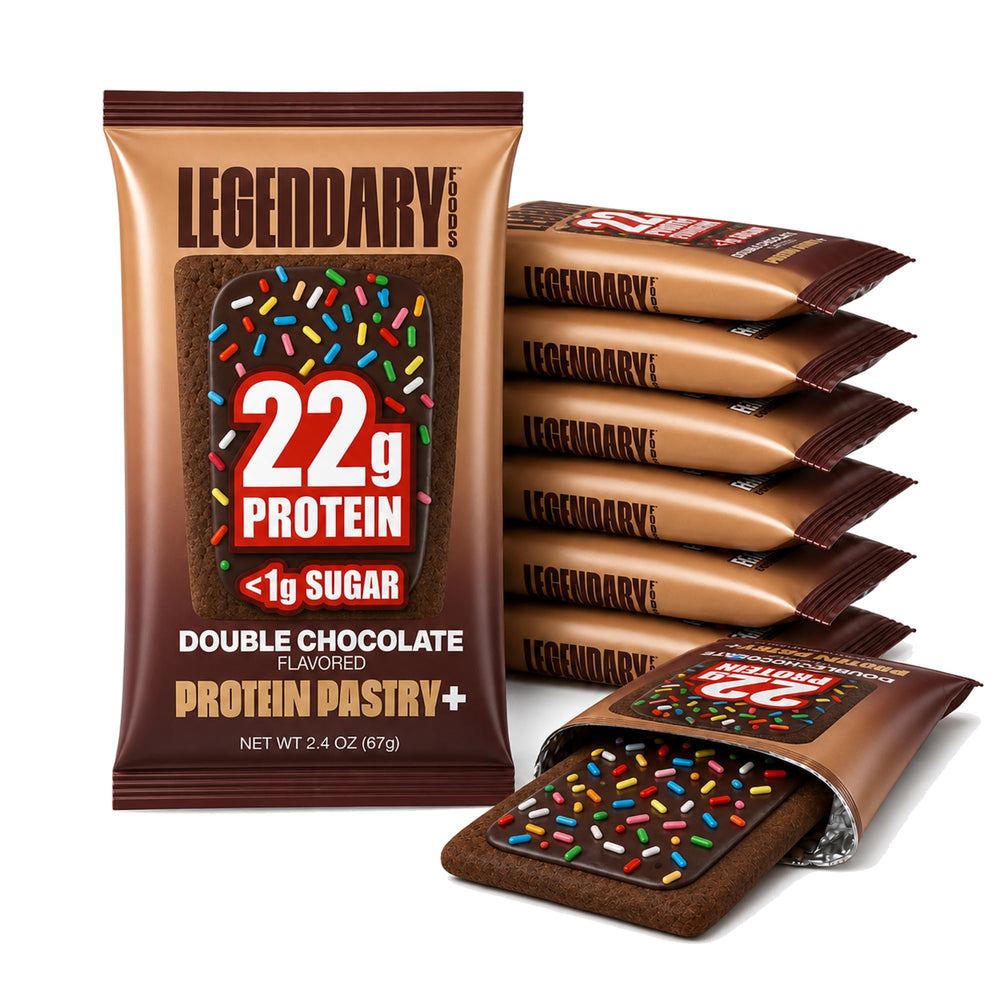 Legendary Foods frente del envase mostrando producto y beneficio práctico