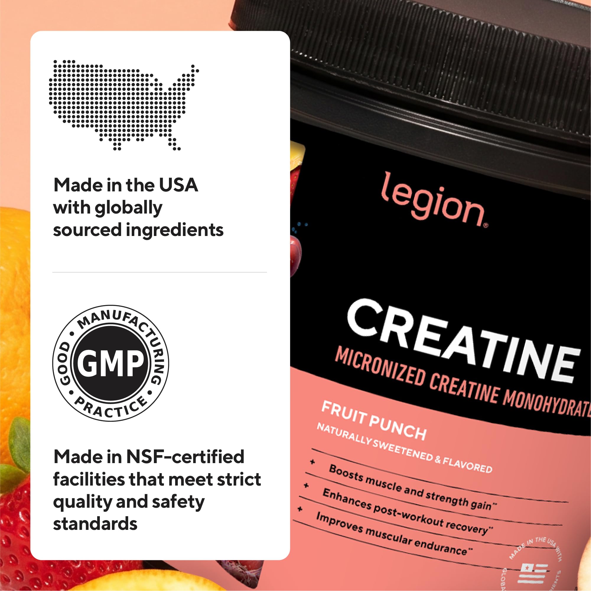 LEGION creatina en bolso de gimnasio, suplemento listo para entrenar