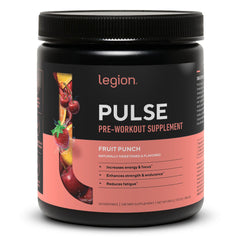 LEGION Pulse bottle front showing clean energy support for workouts
