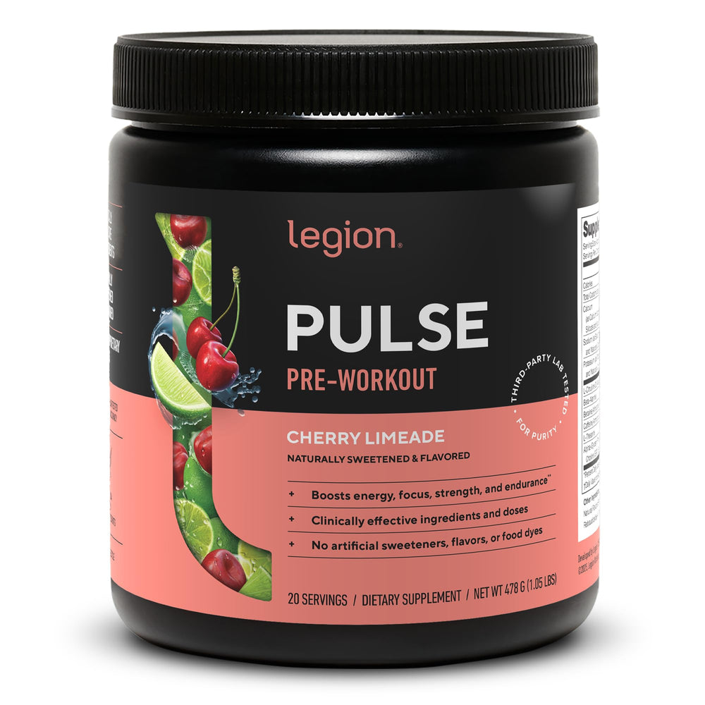 LEGION Pulse envase frontal Cherry Limeade mostrando la marca y beneficio de bombas