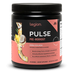 LEGION Pulse frente del envase mostrando sabor piña colada y beneficios