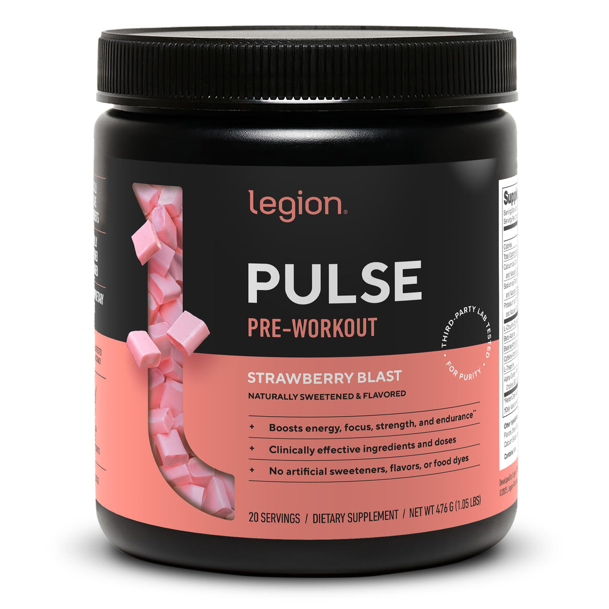 LEGION Pulse frontal del envase mostrando la marca y claridad de etiqueta, confianza