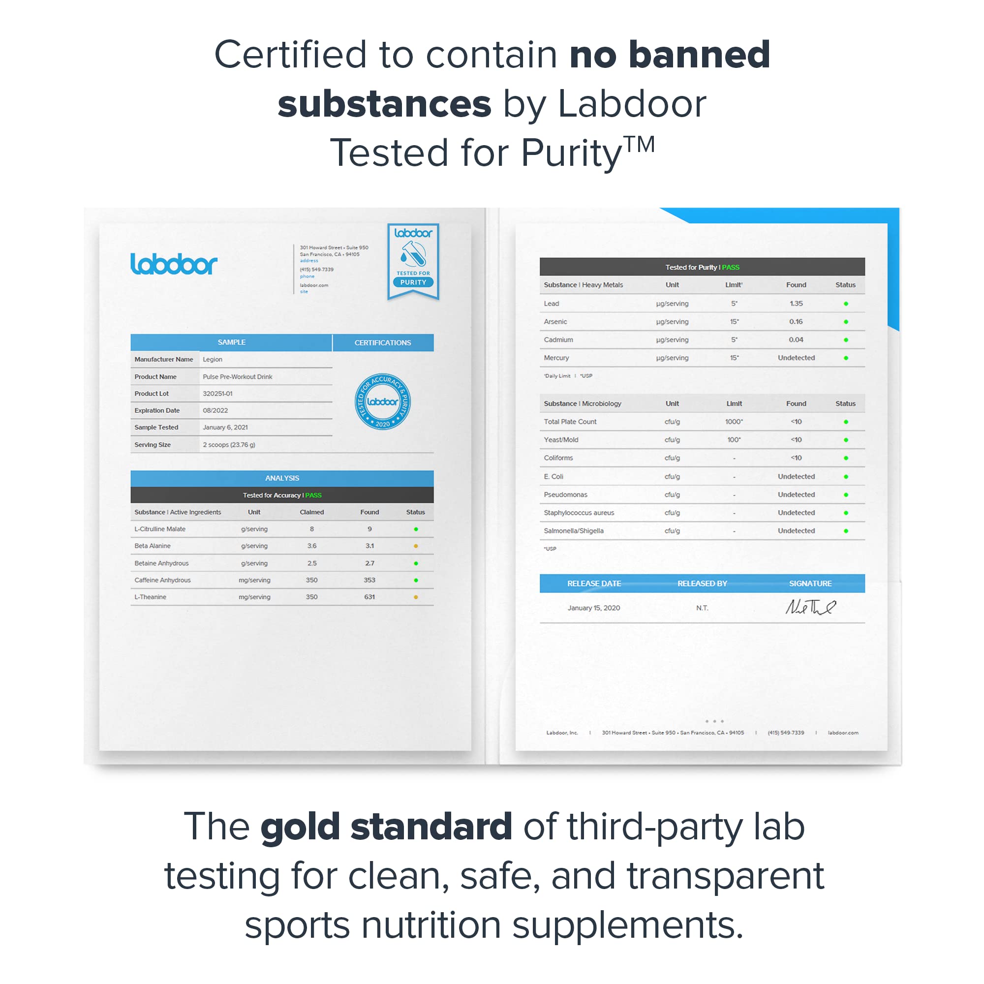 LEGION Pulse lab certificates confirm purity and potency