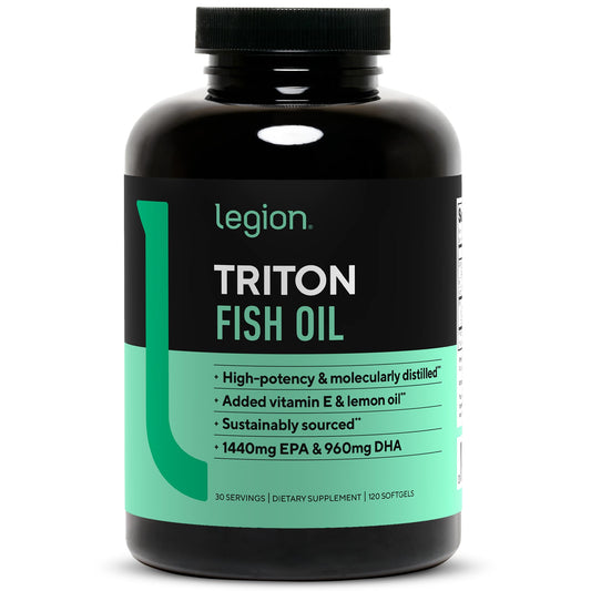 LEGION Triton en bote de cápsulas, apoyo diario para bienestar general.