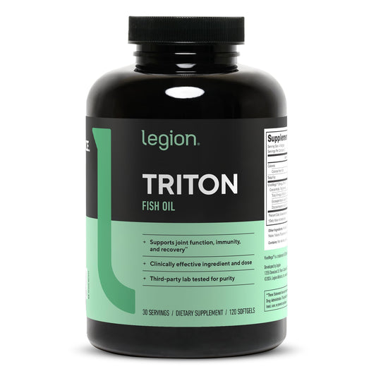 LEGION frasco Triton frente mostrando etiqueta y tamaño beneficios