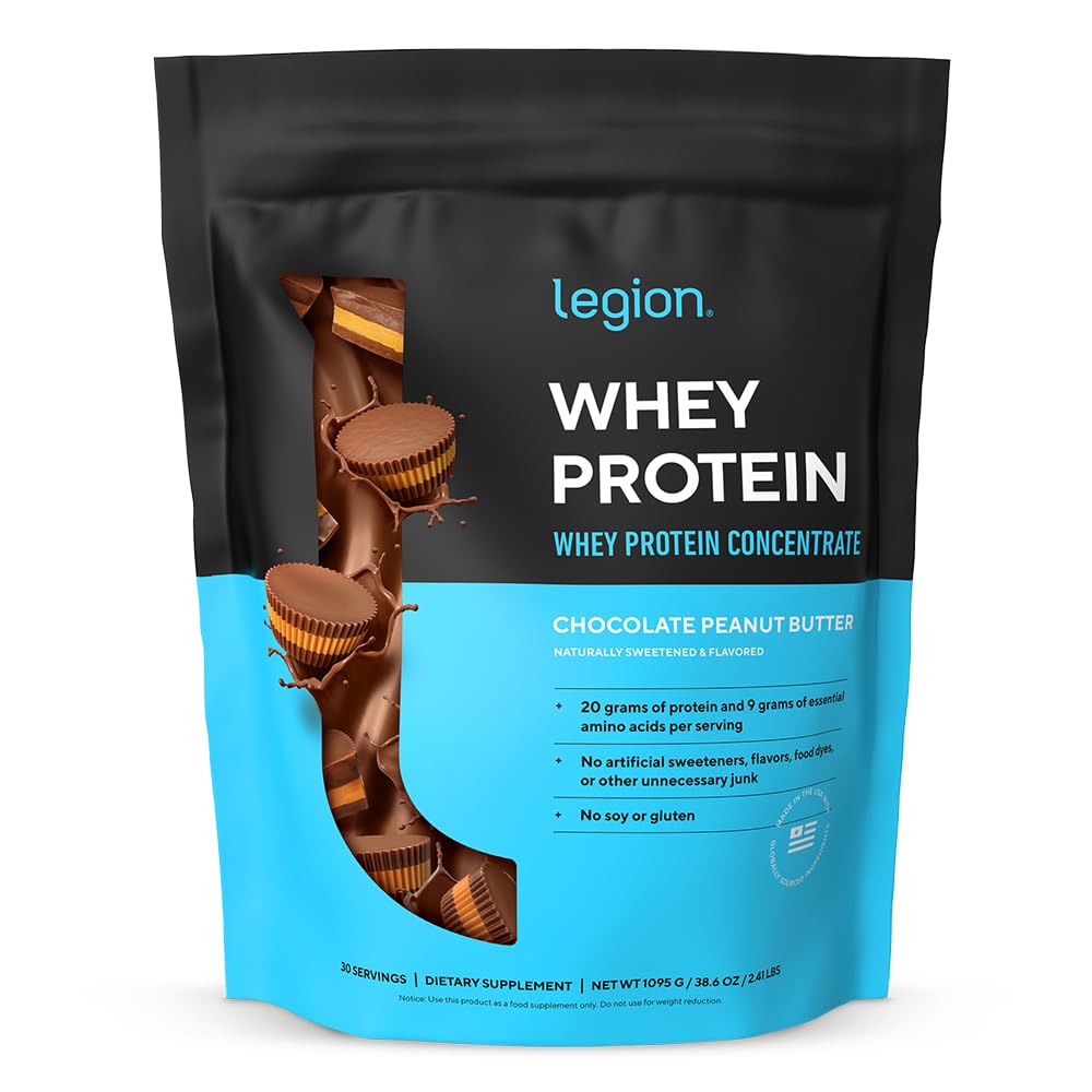 LEGION envase frontal mostrando sabor chocolate peanut butter y beneficios