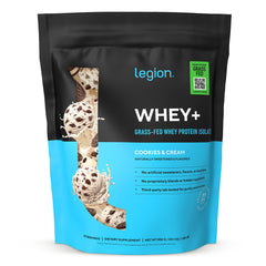 LEGION envase frontal Cookies & Cream mostrando beneficios y porciones