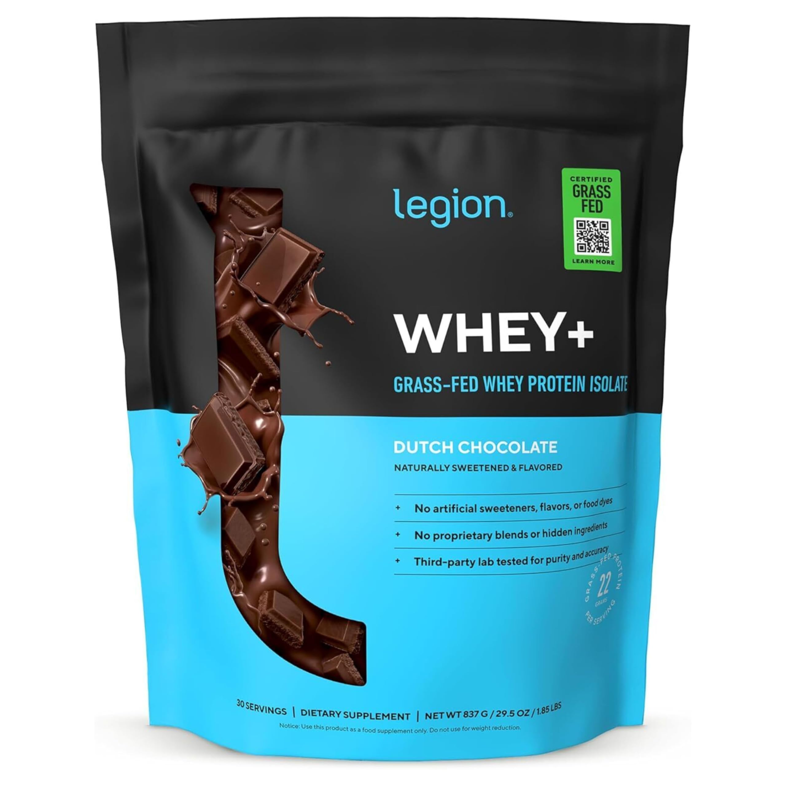 LEGION Whey+ frente del envase mostrando diseño y cantidad