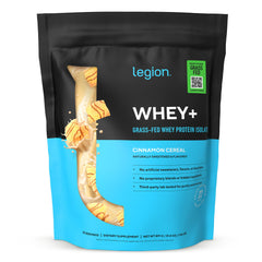 LEGION empaque frontal mostrando Cinnamon Cereal y beneficios claros