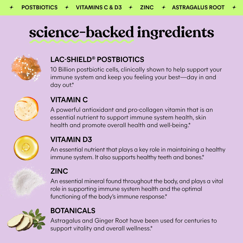 Etiqueta de Lemme Immunity con lista de ingredientes y beneficios clave visibles para transparencia