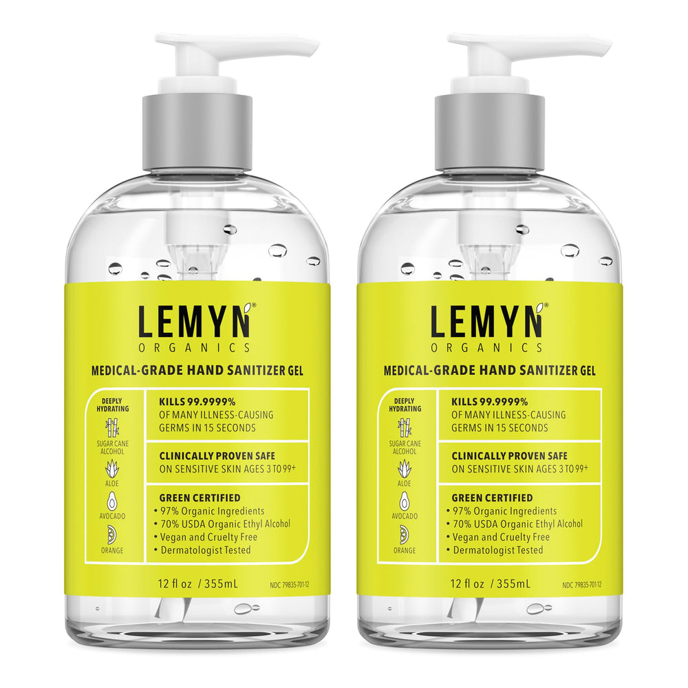 Lemyn Organics bote frontal 12oz mostrando etiqueta y aroma cítrico
