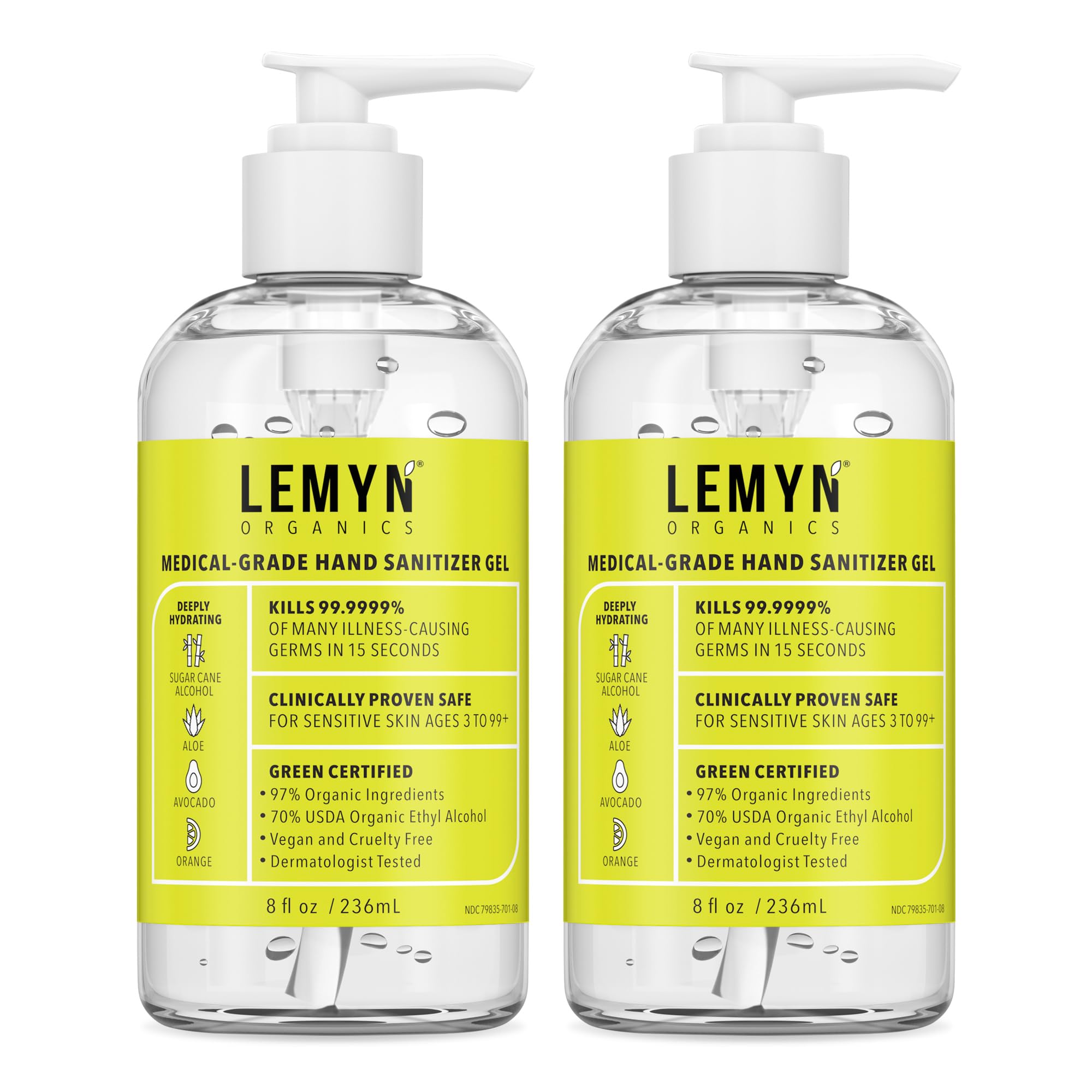 Lemyn Organics frasco frontal con pump y aroma cítrico para higiene eficaz