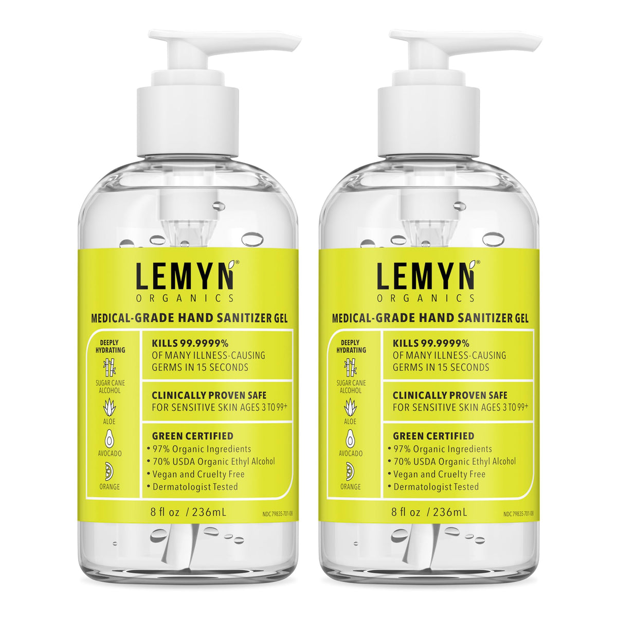 Lemyn Organics frasco frontal con pump y aroma cítrico para higiene eficaz