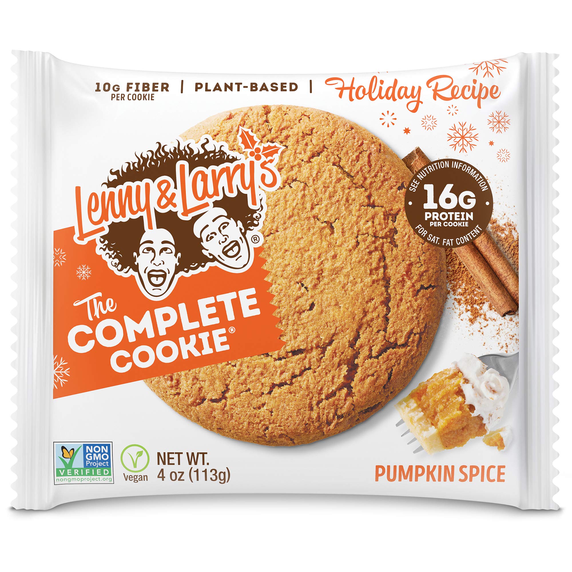 Lenny & Larry's empaquetado frontal Pumpkin Spice con información nutricional clara para elegir mejor